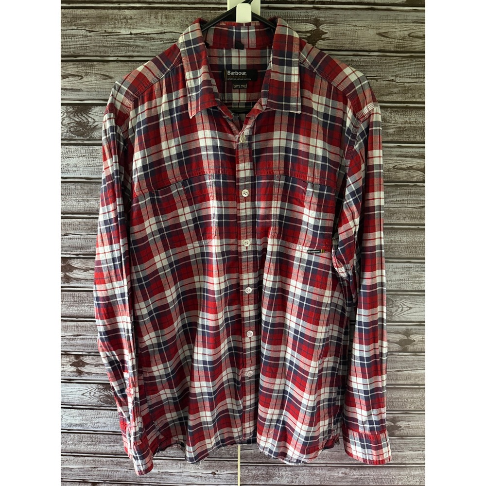 Barbour International Men's Long-Sleeved Button-Down Shirt Size L Plaid Logo